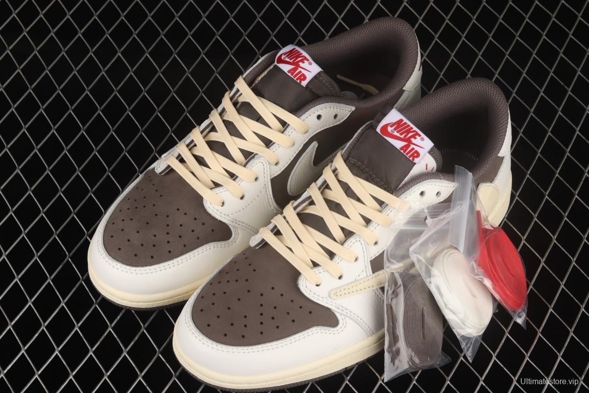 Travis Scott x Air Jordan 1 Low OG Reverse Mocha reverse Mocha Brown and White Barb Co-branded Leisure Sports Basketball shoes DM7866-162