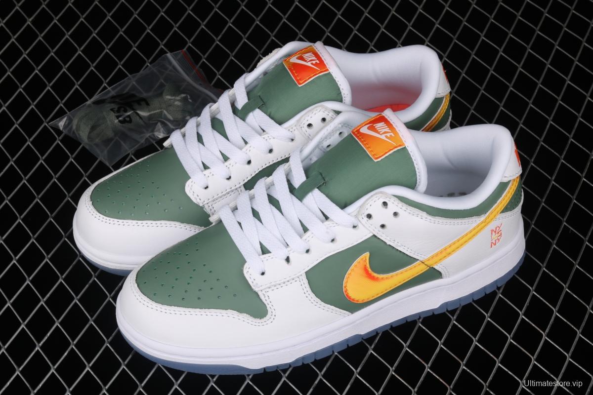 NIKE DUNK Low NY vs NY New York street basketball co-name matching white, green and orange fashion leisure board shoes DN2489-300