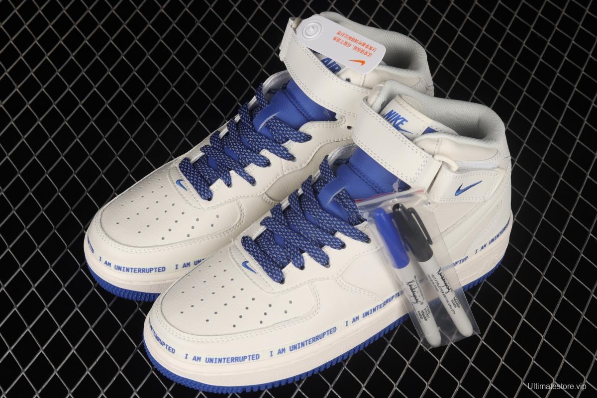 Uninterrupted x NIKE Air Forece 1107Mid MORE THAN Mibao Blue signature graffiti to help Mantianxing 3M reflective leisure board shoes NU3060-686