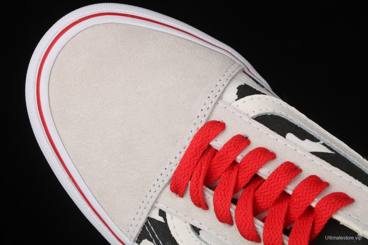 Vans Old Skool customized electric embroidery version of milk white cow low-side vulcanized skateboard shoes