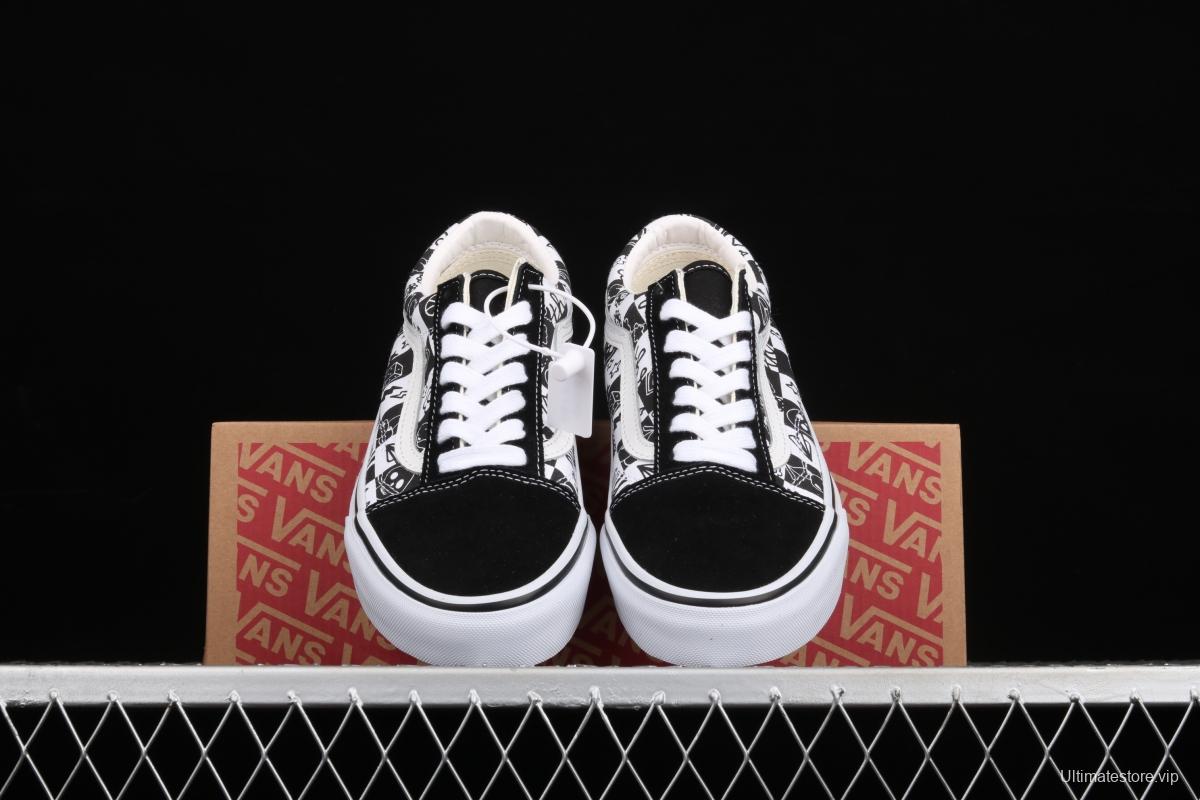 Vans Old Skool black-and-white graffiti printed low-top shoes VN0A7Q2J6U6