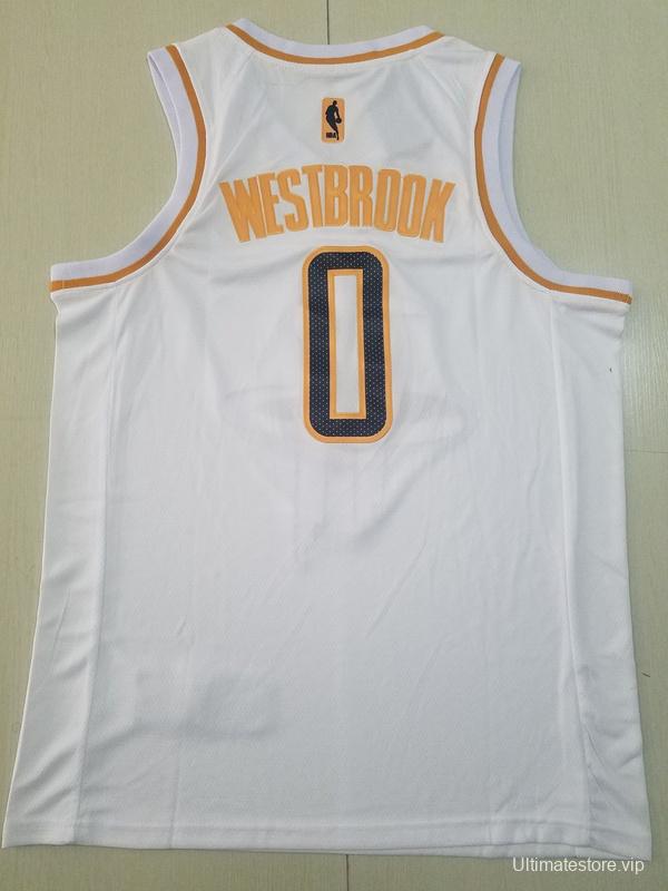 Russell Westbrook 0 White Golden Edition Jersey