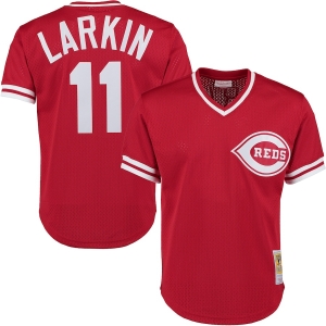 Men's Barry Larkin Red Cooperstown Mesh Batting Practice Throwback Jersey