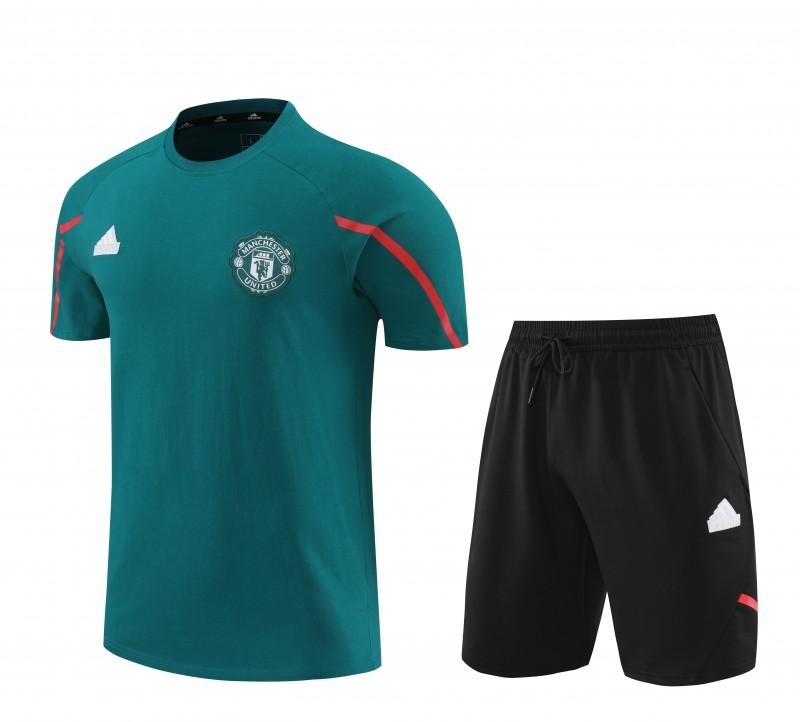 23/24 Manchester United Green Cotton Short Sleeve Jersey+Shorts