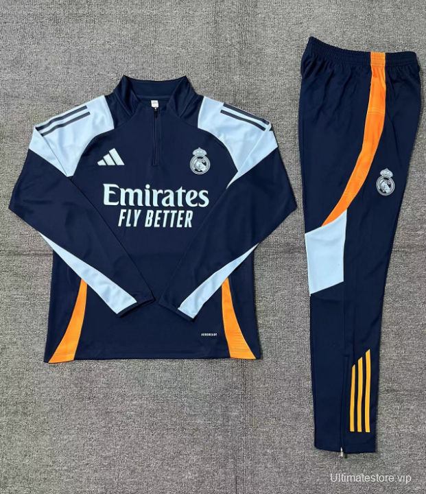 24/25 Kids Real Madrid White/Navy Half Zipper Jacket+Long Pants