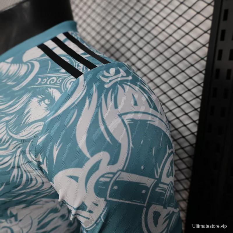 Player Version 25/26 Real Madrid Light Blue with Viking Warrior Pattern Jersey