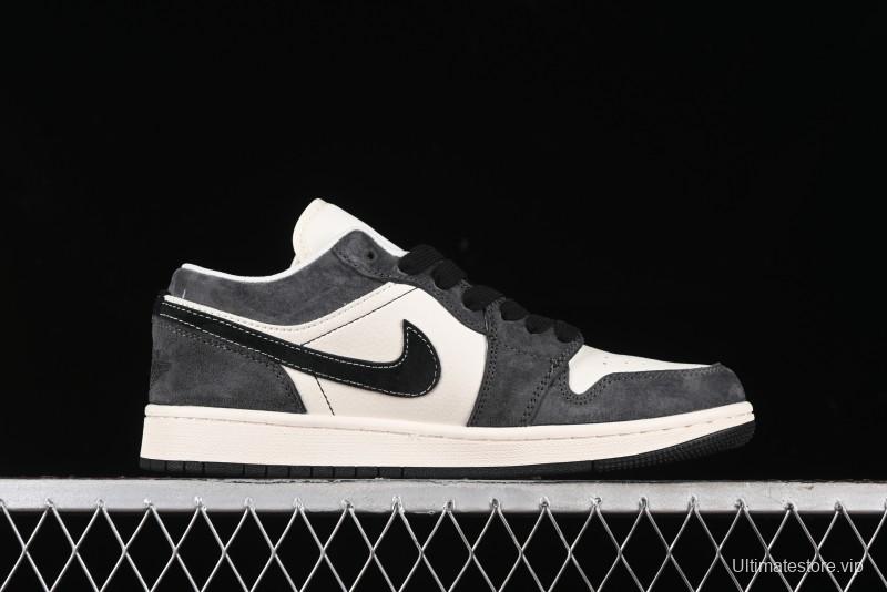 Nike Air Jordan 1 Low Retro Basketball Shoes - Black Velvet Pig Collaboration Custom Design - SJ9950-016