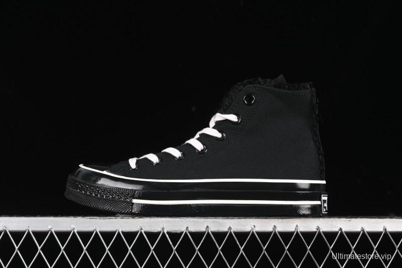 Converse Chuck 1970s High Top Canvas Shoes in Black Lace Punk Style - A10026C