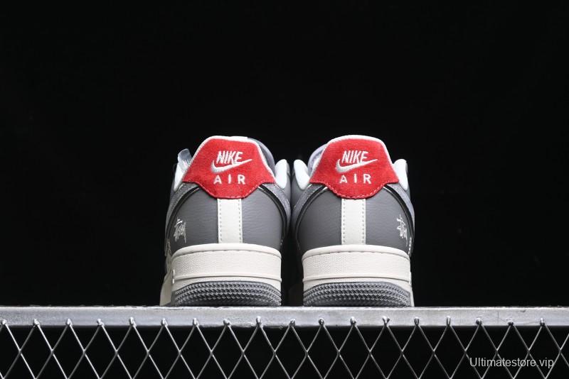 Nike Air Force 1 '07 Low Stussy Collaboration - Beige Grey Red Print Casual Sneakers - XZ6188-338