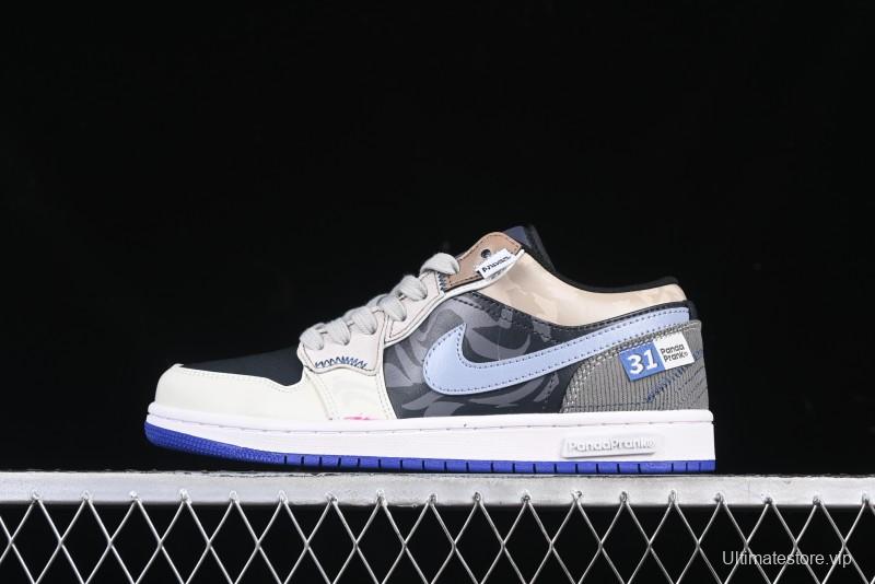 Nike Air Jordan 1 Low Retro Basketball Shoes with Panda Mischief Skyline Design - 553558-154