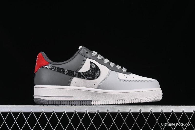 Nike Air Force 1 '07 Low The North Face Collaboration Beige Grey Black Snake Leather Custom Casual Sneakers - DM6688-052