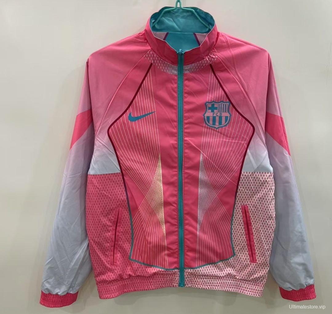 25/26 FC Barcelona Teal & Pink Training Windbreaker with Geometric Pattern