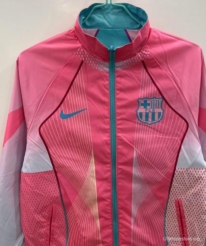 25/26 FC Barcelona Teal & Pink Training Windbreaker with Geometric Pattern