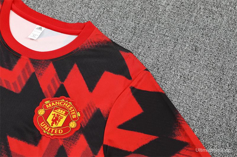 25/26 Manchester United Red Black Camouflage Short Sleeve Jersey+Shorts with XS