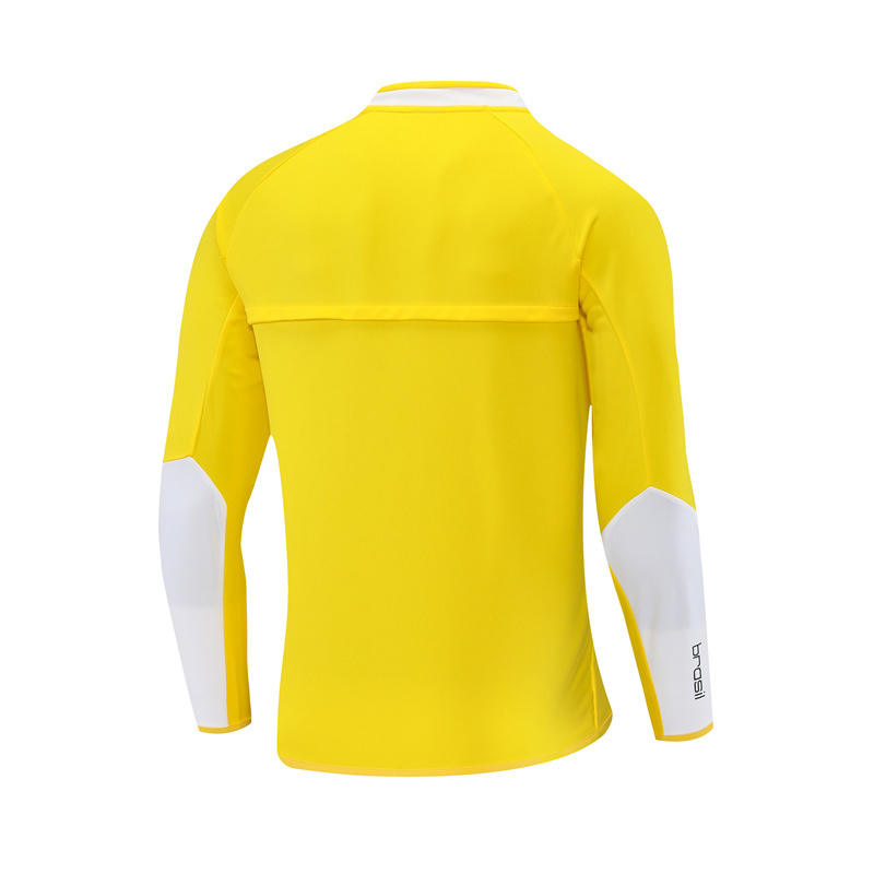 2002 Brazil Yellow Half Zipper Jacket+Long Pants