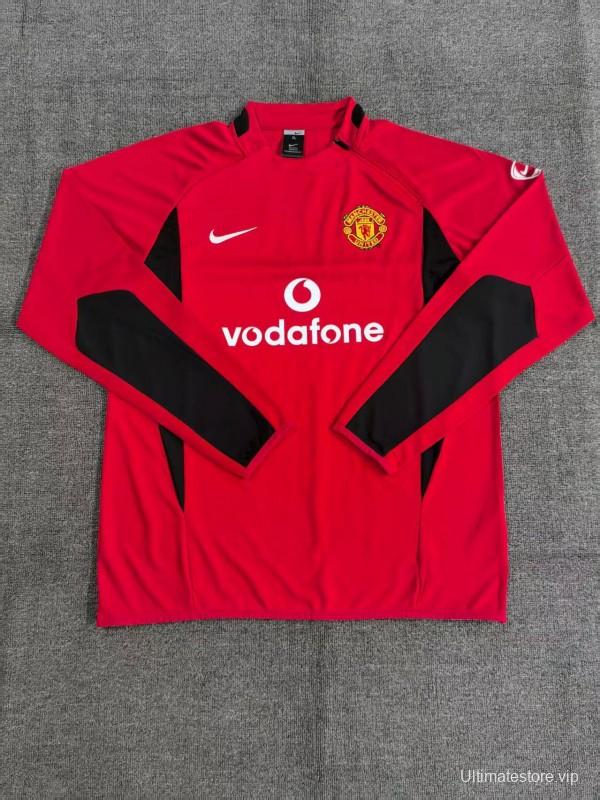 Retro 02/03 Manchester United Red Half Zipper Jacket+Long Pants