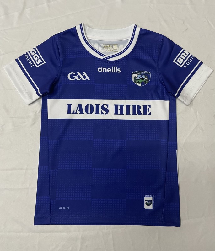 25/26 Kids Laois GAA Blue with White Hoop and Dot Pattern Home Jersey