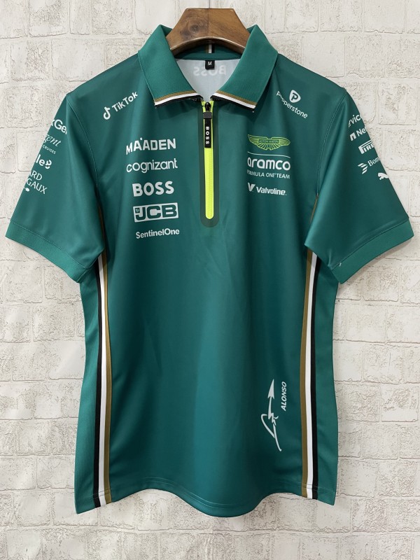 2025 F1 Aston Martin Aramco F1 Team Dark Green with Yellow Zipper Polo