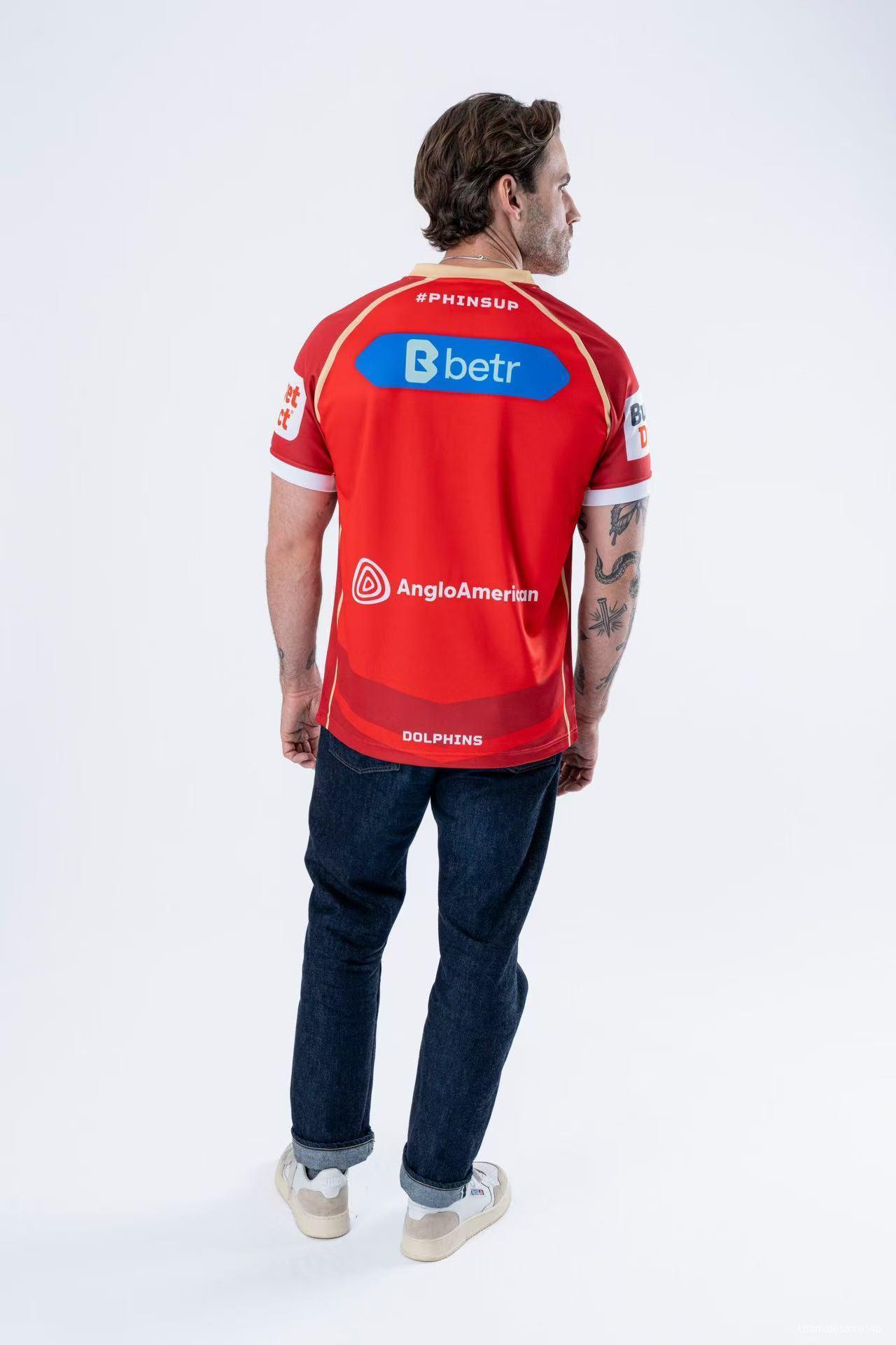 2025 Redcliffe Dolphins Red with Tonal Hoops Home Jersey