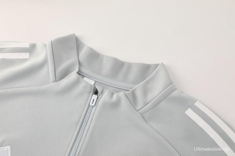 25/26  Adidas Light Grey Full zipper Jacket Tracksuit+ long pants