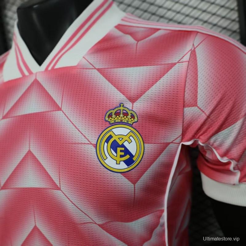Retro Player Version  1988/89 Real Madrid Third Pink with Geometric Chevron Pattern Jersey