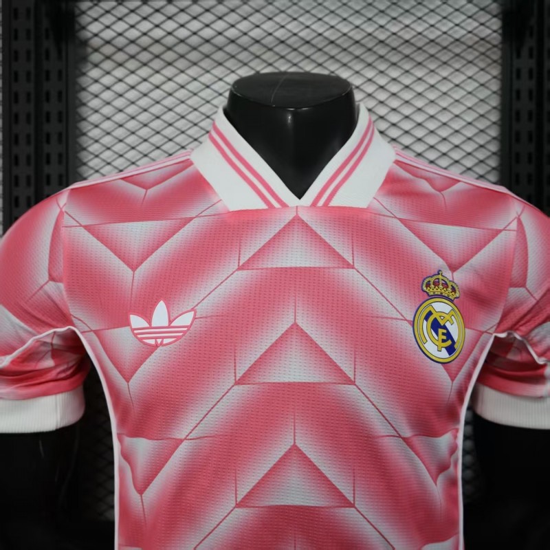 Player Version 1988/89 Real Madrid Third Pink with Geometric Chevron Pattern Jersey
