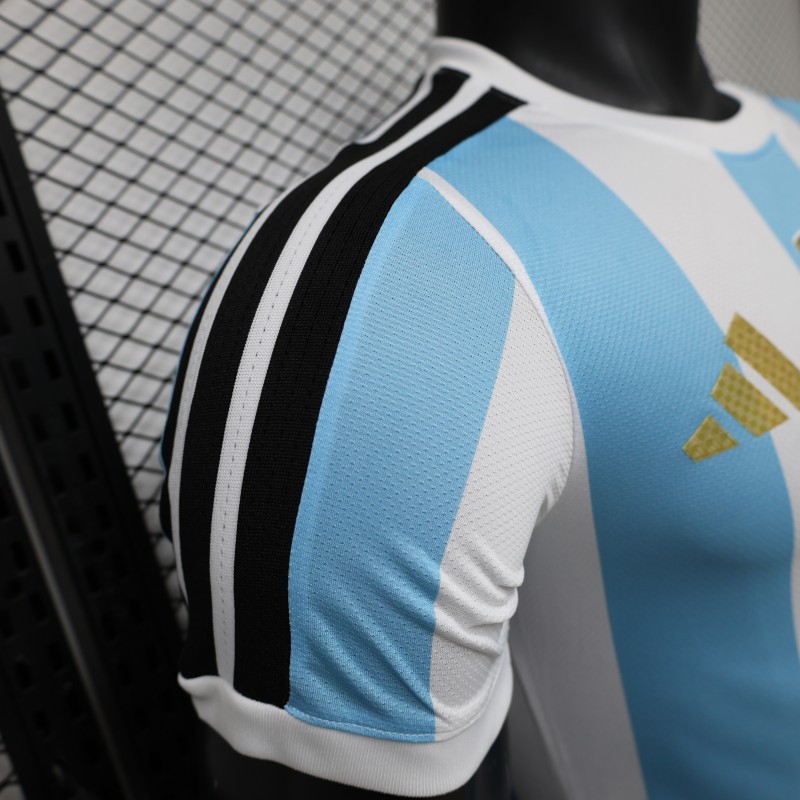 Player Version 2027 Argentina Home White & Light Blue Stripes with FIFA World Cup Champion Badge Jersey