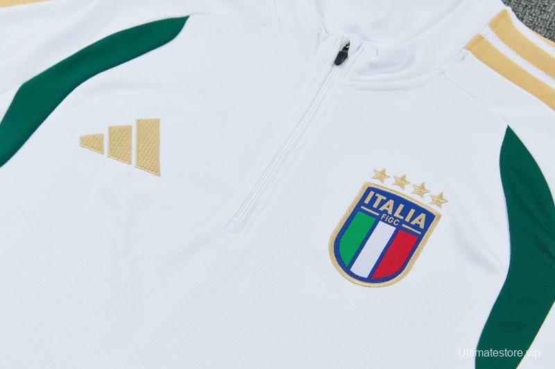 26/27 Italy White Half Zipper Jacket Tracksuit + Green Long Pants