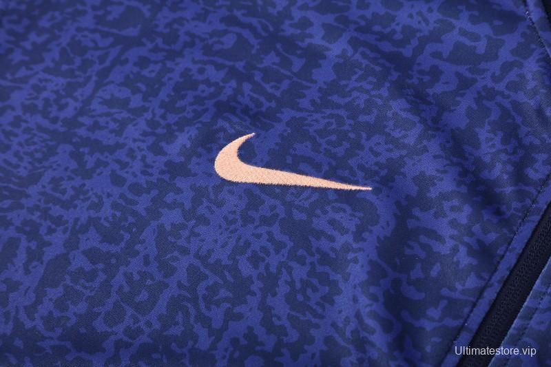 26/27 France Navy Blue Full Zipper Jacket Tracksuit + Long Pants