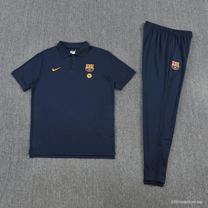 26/27  Barcelona Navy Blue Polo Training Shirt + Long Pants Tracksuit
