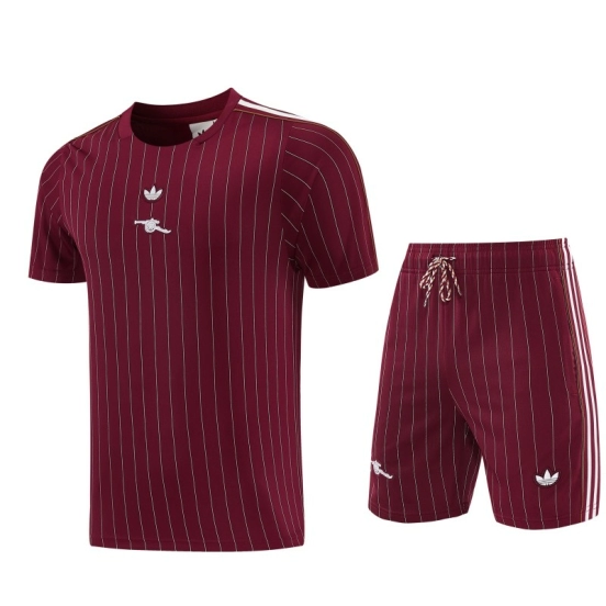 26/27  Arsenal  Maroon Pinstripe Short Sleeve+Soccer Shorts