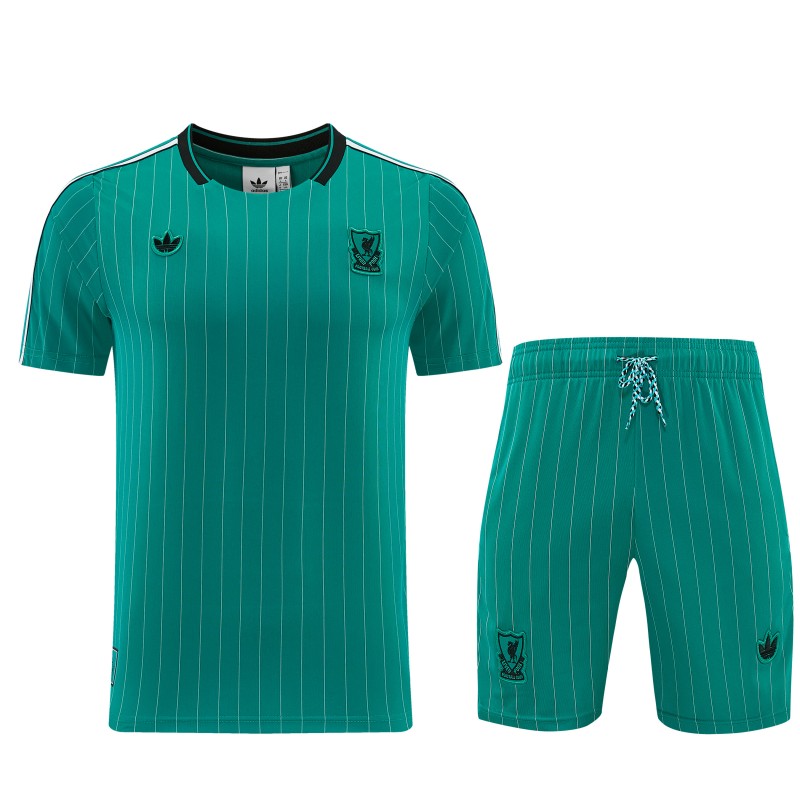 26/27 Liverpool   Green Pinstripe  Short Sleeve+Soccer Shorts