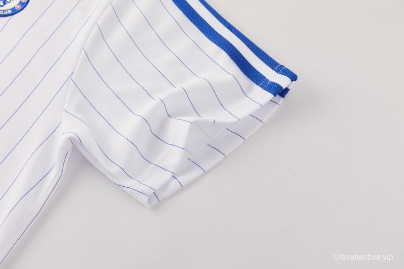 26/27 Chelsea FC White Stripes Short Sleeve+Blue Soccer Shorts