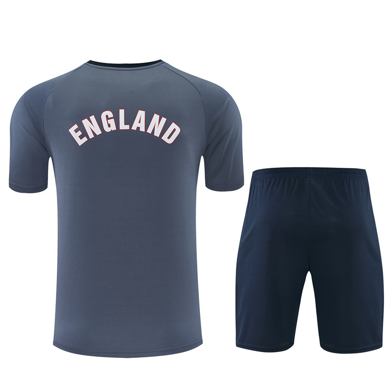 2026 England Grey Short Sleeve+ Navy Blue Soccer Shorts