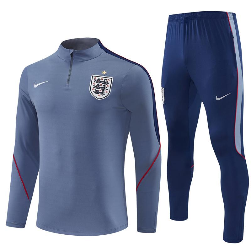 2026 England Grey Half Zipper Jacket Tracksuit + Navy  Blue Long Pants (Nike)