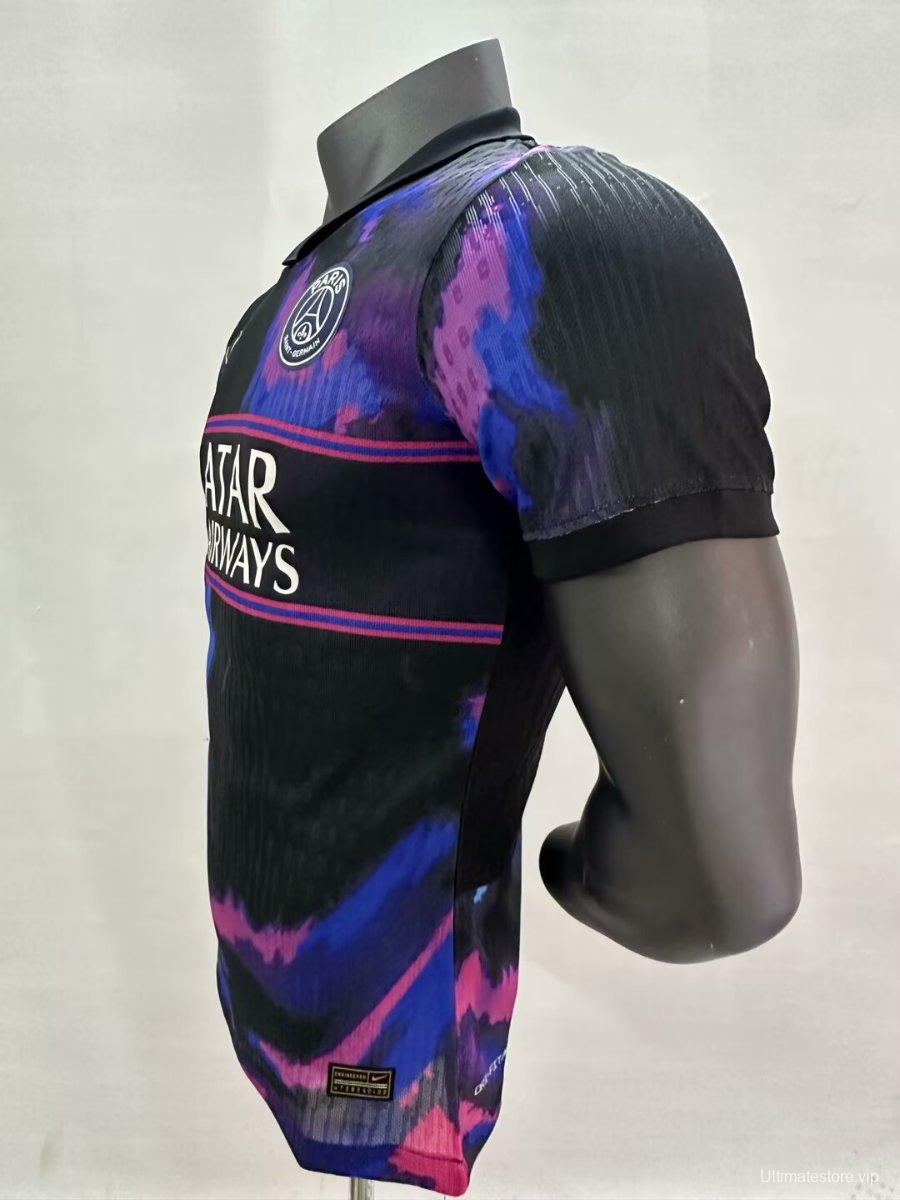 Player Version 25/26 PSG Black with Blue & Pink Abstract Pattern Jersey