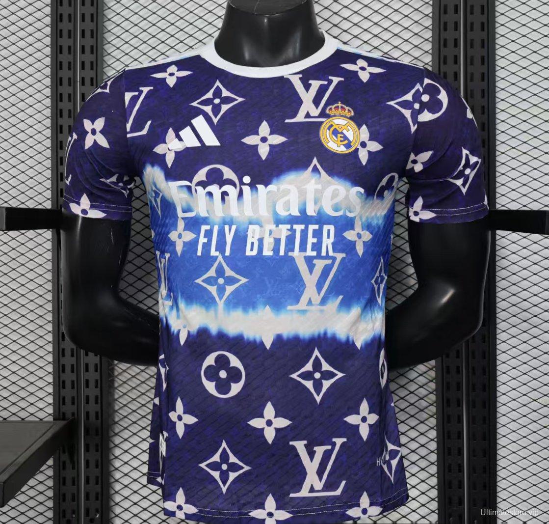 Player Version 25/26 Real Madrid Blue with Louis Vuitton Monogram Pattern Jersey
