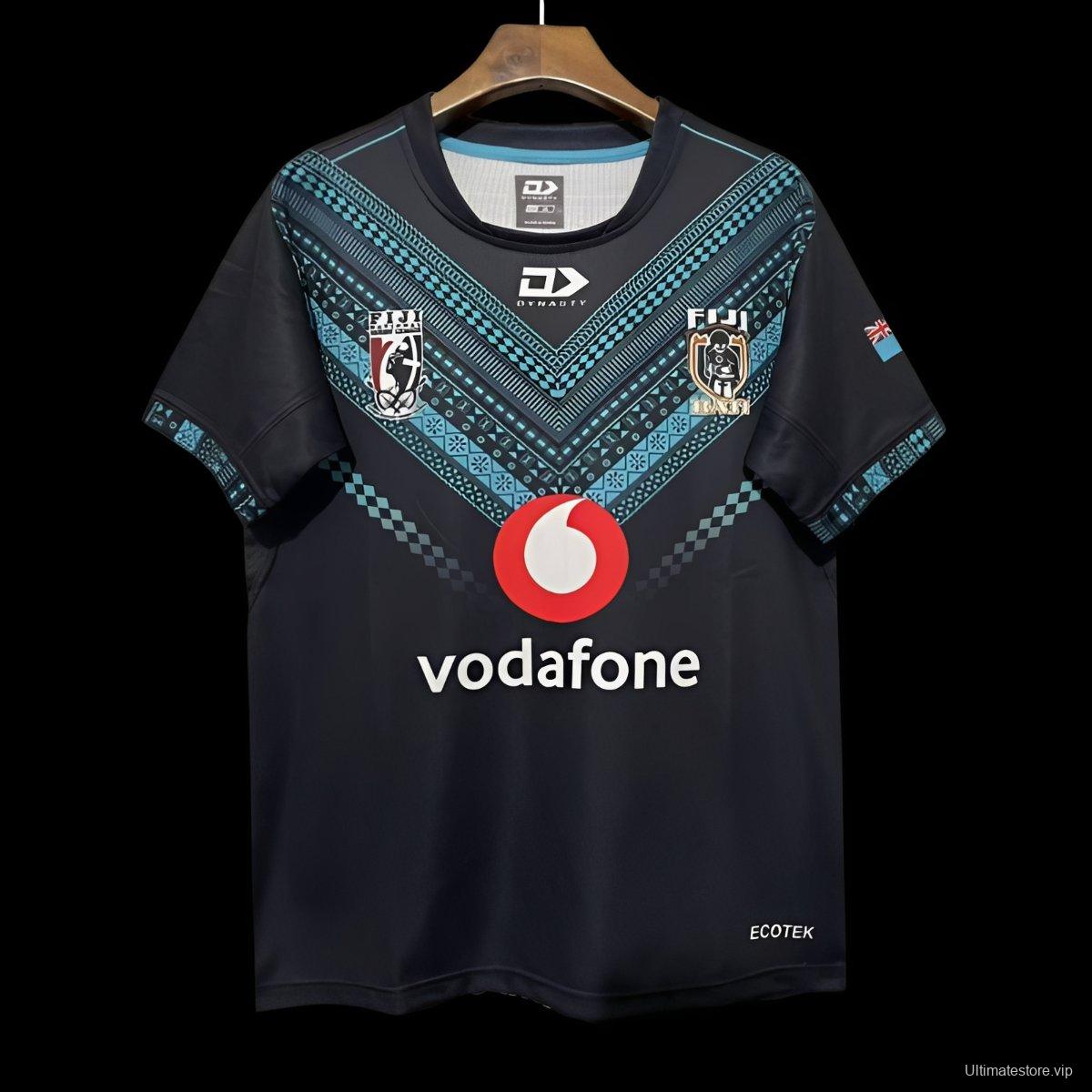 2026 Fiji Bati Black with Blue Tribal Pattern Jersey