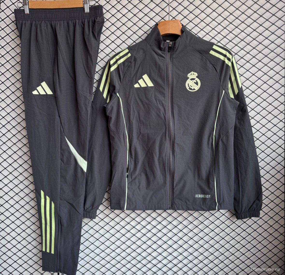 25/26 Real Madrid Black/Green Full Zipper Windbreaker + Long Pants