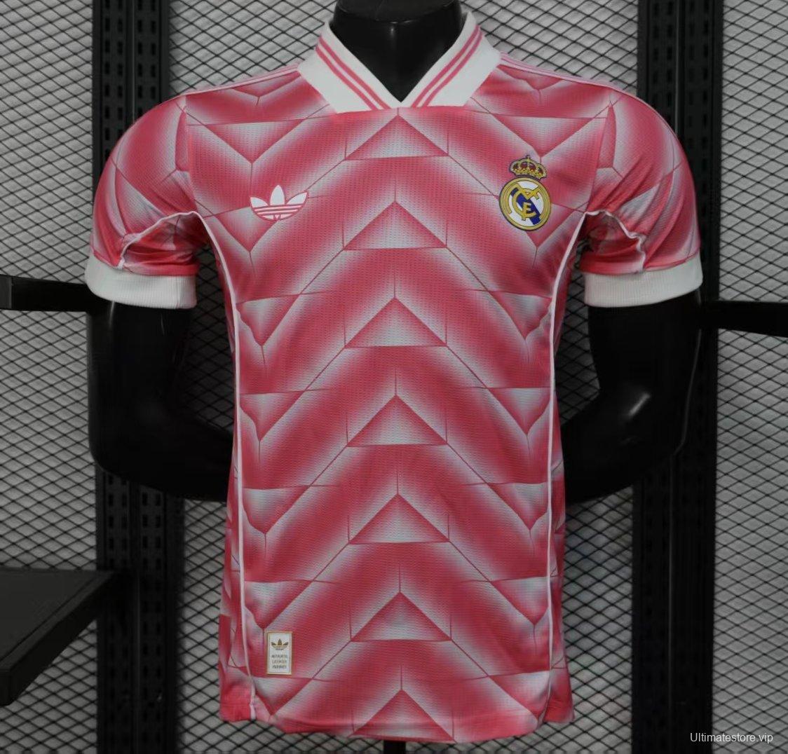 Retro Player Version  1988/89 Real Madrid Third Pink with Geometric Chevron Pattern Jersey