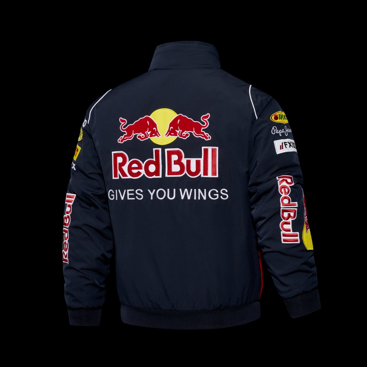 2026 Red Bull Infiniti F1 Racing Team Navy Blue Jacket with Multi-Sponsor Logos and Blue Accents
