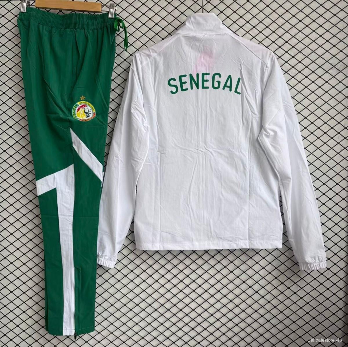 25/26 Senegal National Team White with Green Full zipper Jacket Tracksuit+ long pants