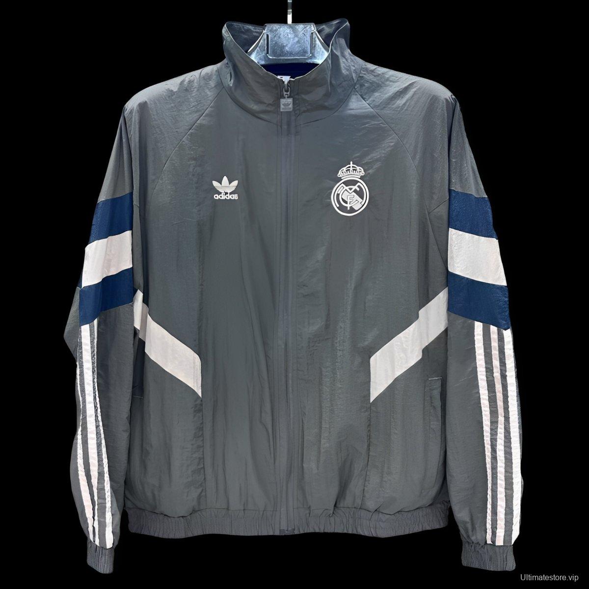 25/26 Real Madrid Grey Full Zipper Windbreaker