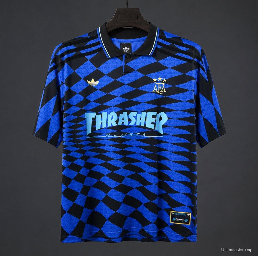 2026 Argentina x Thrasher x AFA Jersey With Blue Checkered Pattern
