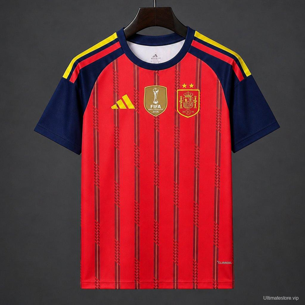 2 Star 2026 Spain Home Jersey With Champion Patch